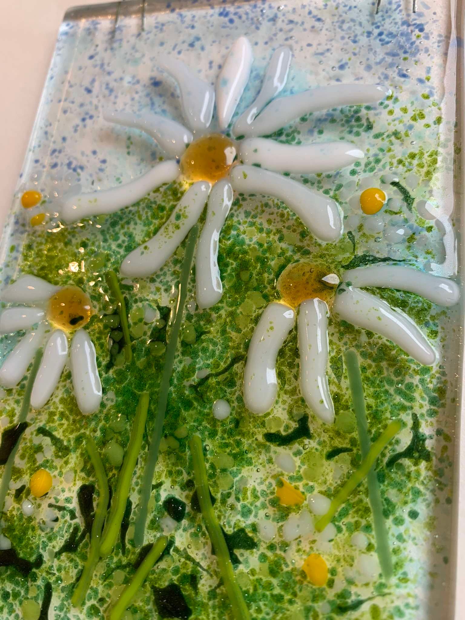 Hanging Decoration With Daisies Fused Glass Suncatcher A Touch Of