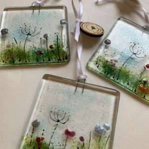Fused Glass Wildflower Decoration, meadow flower suncatcher