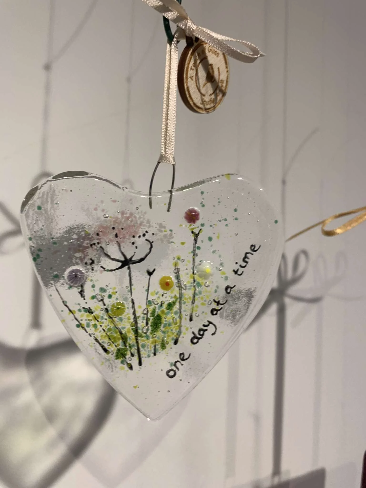 Fused Glass Heart with Quote and Wildflowers - Image 2