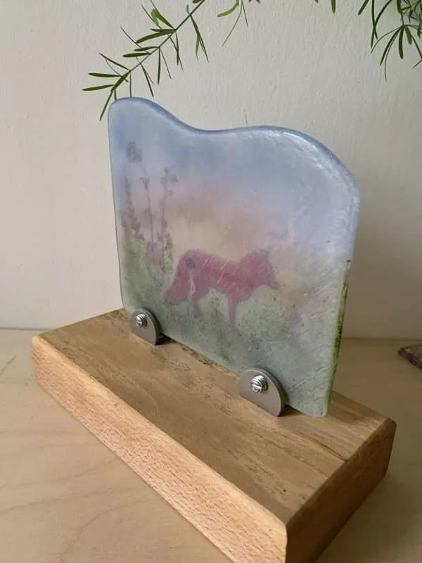 Free standing fused glass autumn fox in wooden base. - Image 5