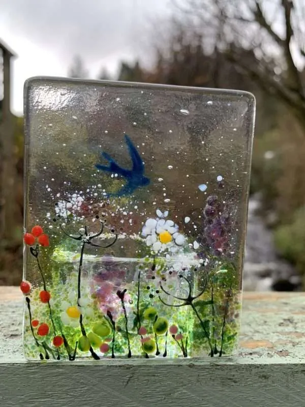Fused Glass Wildflower and Swallow Candle Holder - Image 3