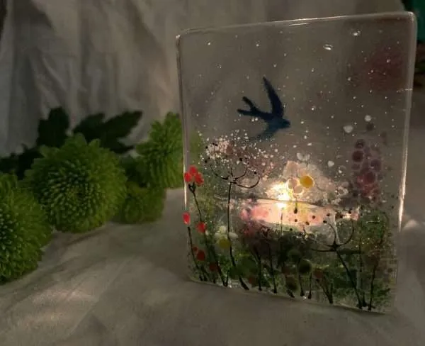 Fused Glass Wildflower and Swallow Candle Holder - Image 4