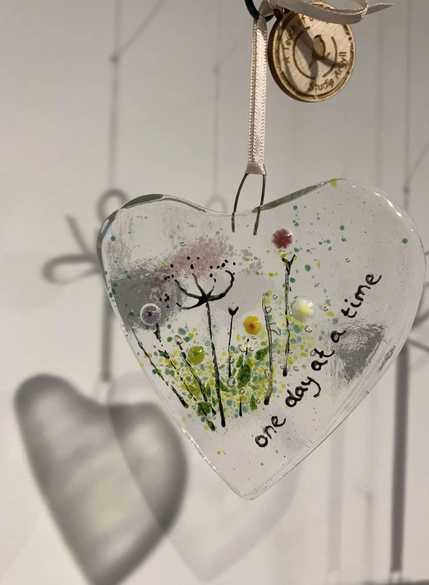 Fused Glass Heart with Quote and Wildflowers - Image 7
