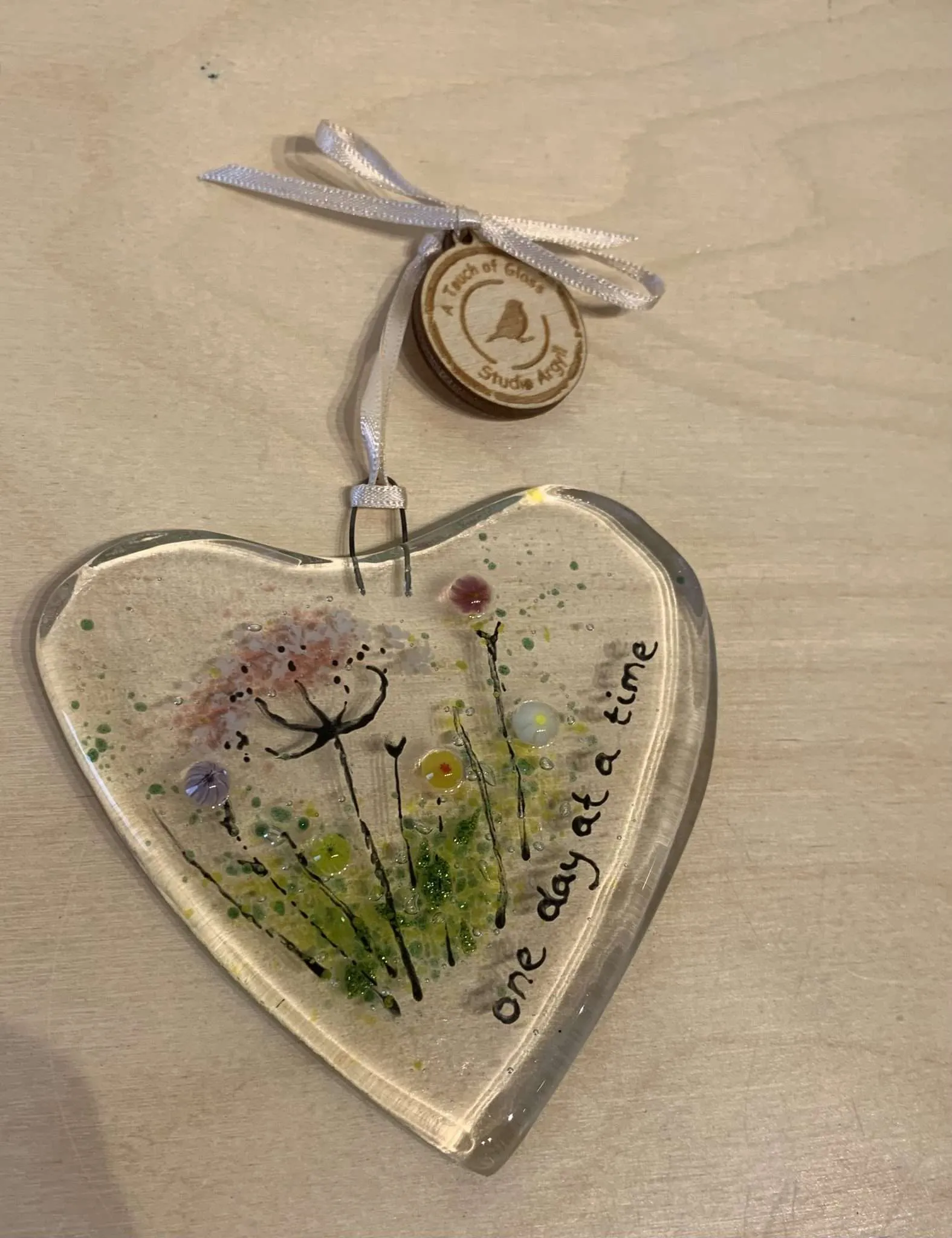 Fused Glass Heart with Quote and Wildflowers - Image 6