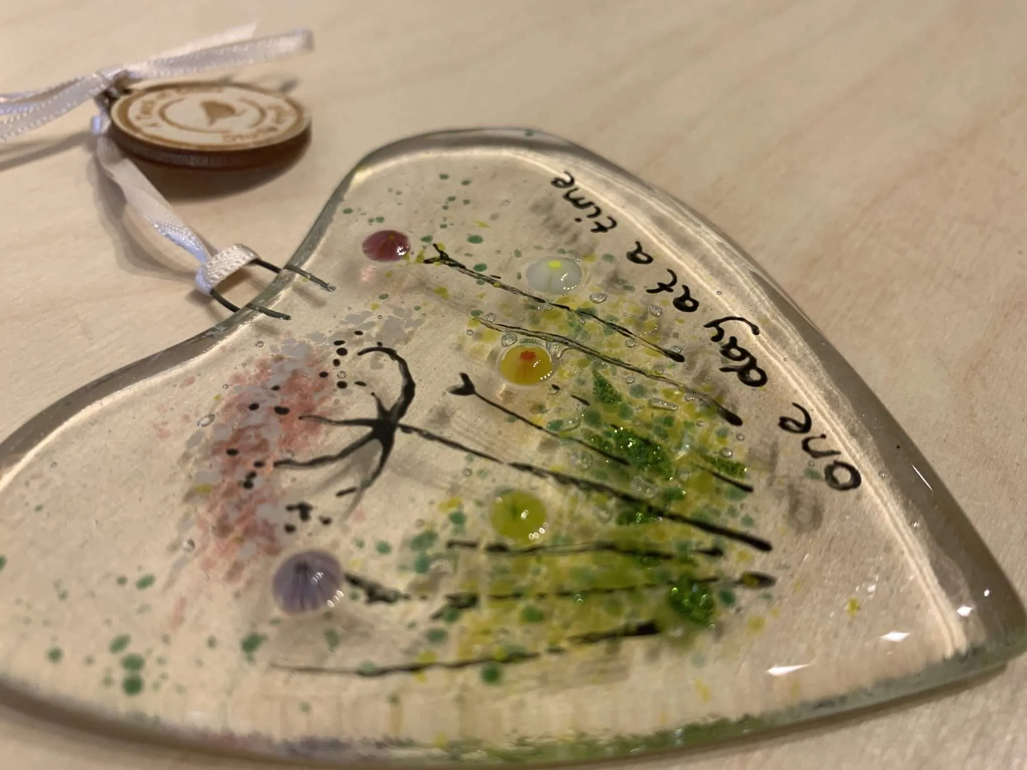 Fused Glass Heart with Quote and Wildflowers - Image 5