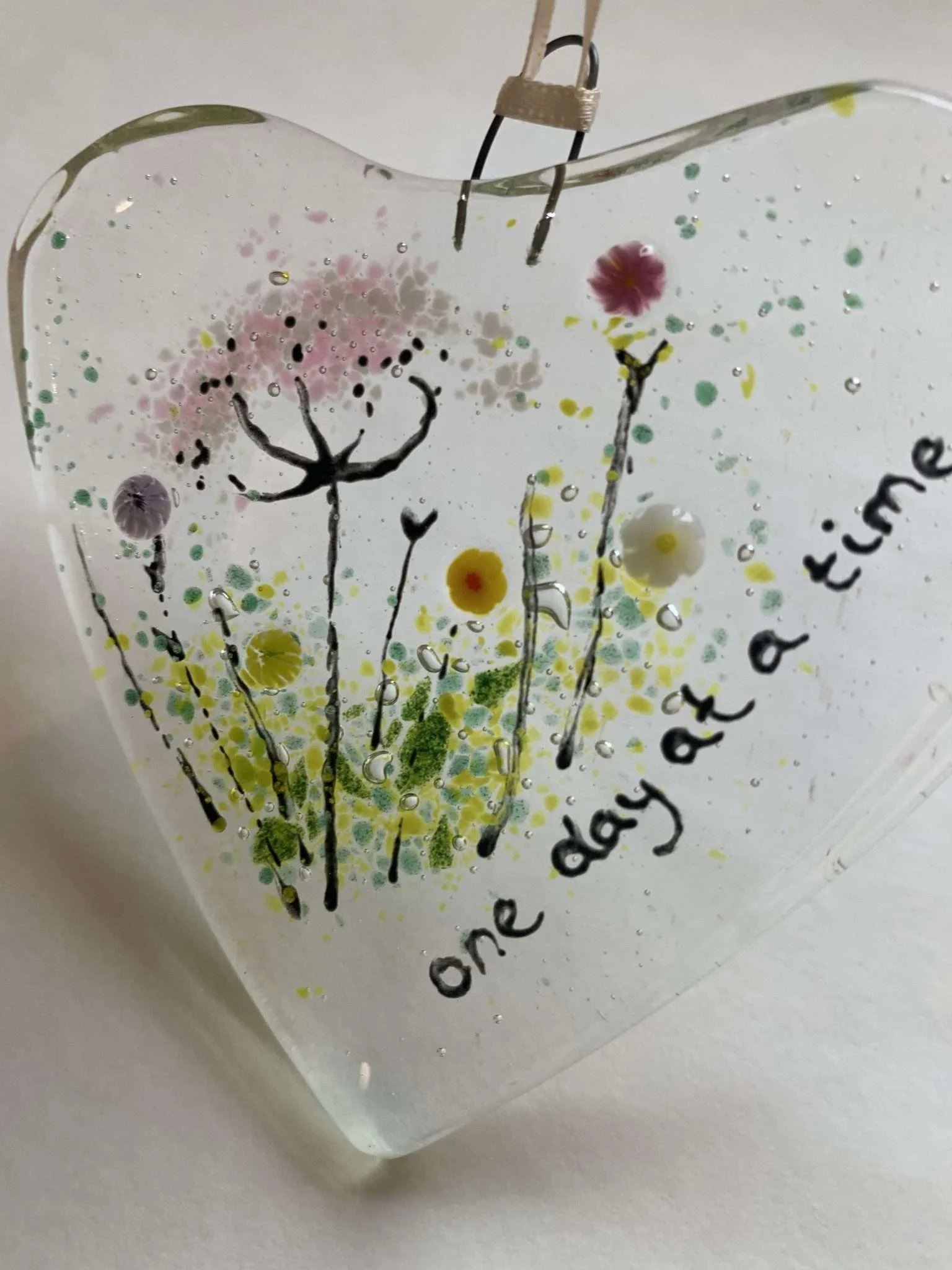 Fused Glass Heart with Quote and Wildflowers - Image 4