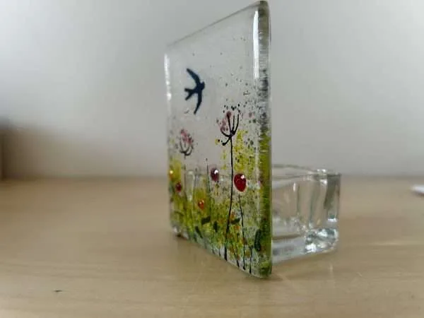 Fused Glass Wildflower and Swallow Candle Holder - Image 5