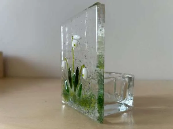 Snowdrops Candle Holder Fused Glass/ Tea Light - Image 6