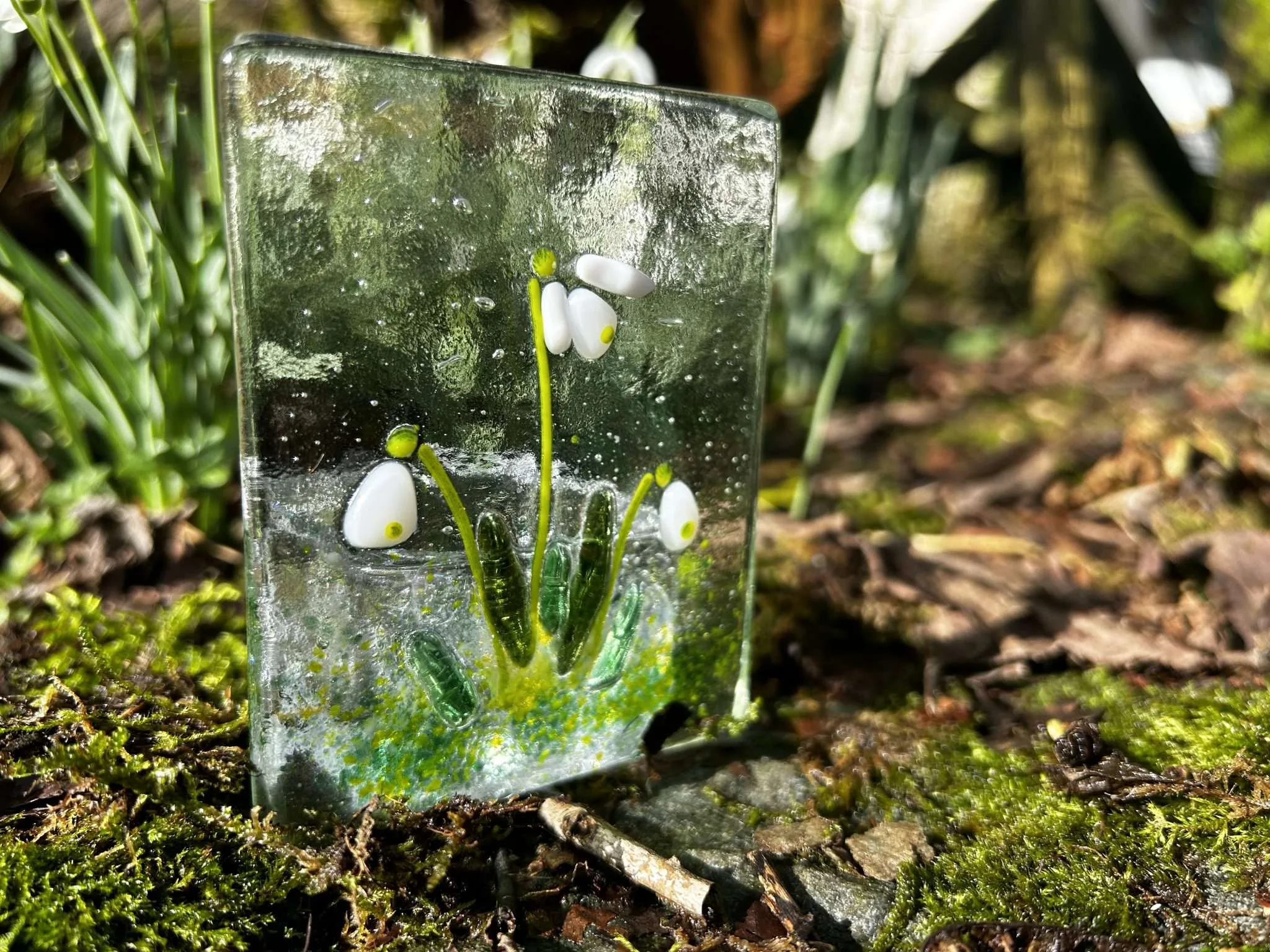 Snowdrops Candle Holder Fused Glass/ Tea Light - Image 4