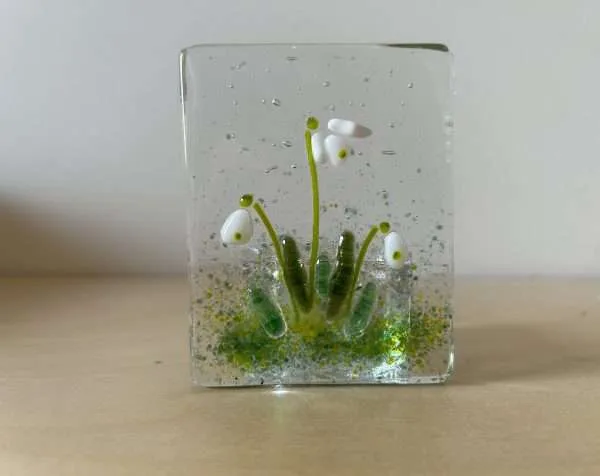 Snowdrops Candle Holder Fused Glass/ Tea Light