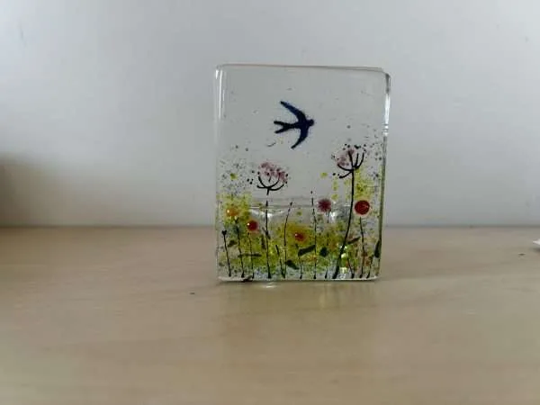 Fused Glass Wildflower and Swallow Candle Holder - Image 7