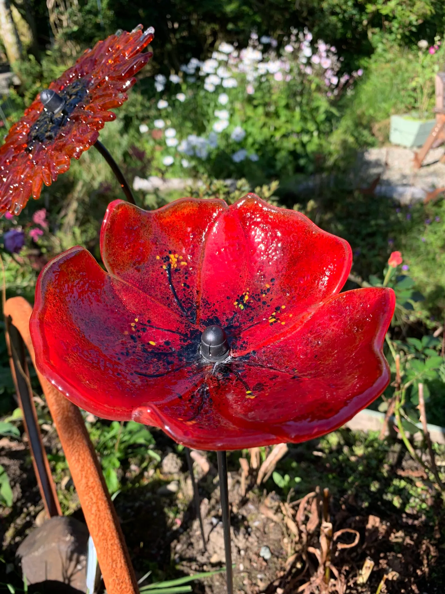 Red poppy garden flower stake - Image 11