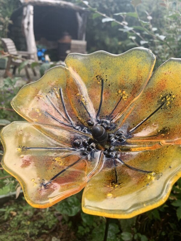 Yellow poppy garden flower stake, garden sculpture - Image 10