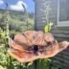 Pink poppy garden stake, sculpture fused glass