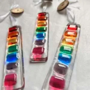 Fused Glass Patchwork Rainbow Stick, hanging decoration, suncatcher