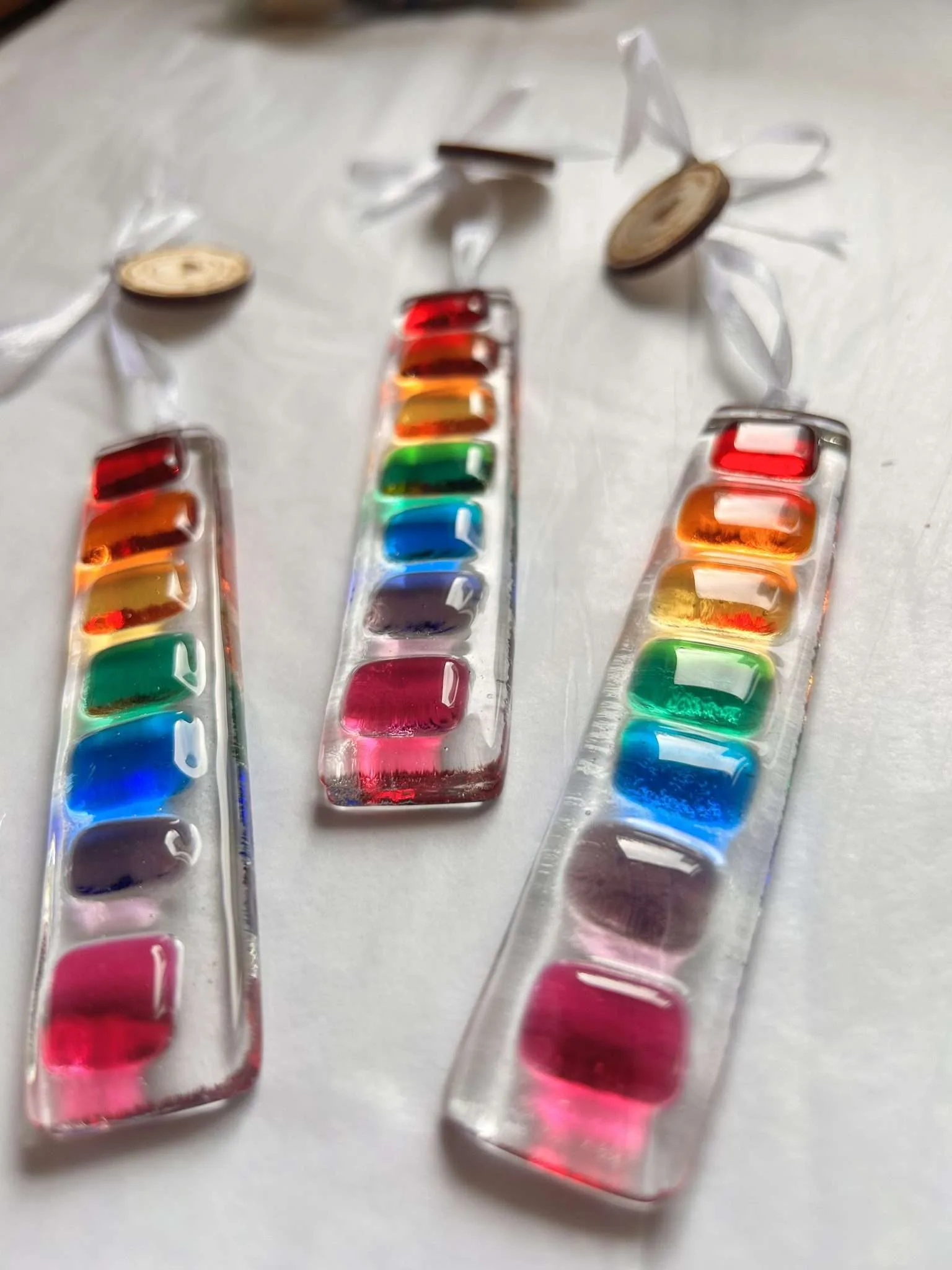 Fused Glass Patchwork Rainbow Stick, hanging decoration, suncatcher