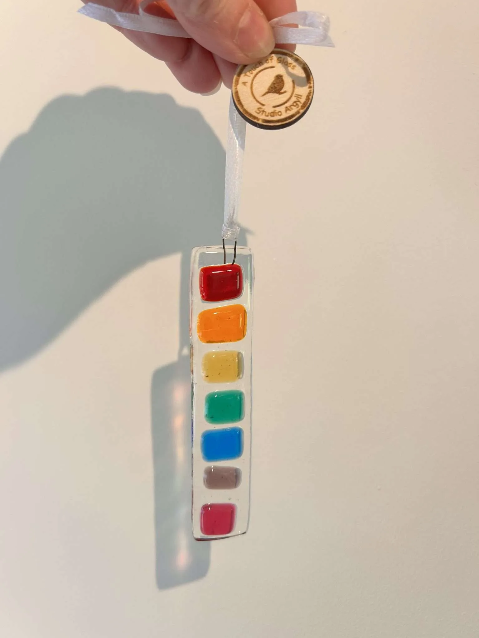Fused Glass Patchwork Rainbow Stick, hanging decoration, suncatcher - Image 5