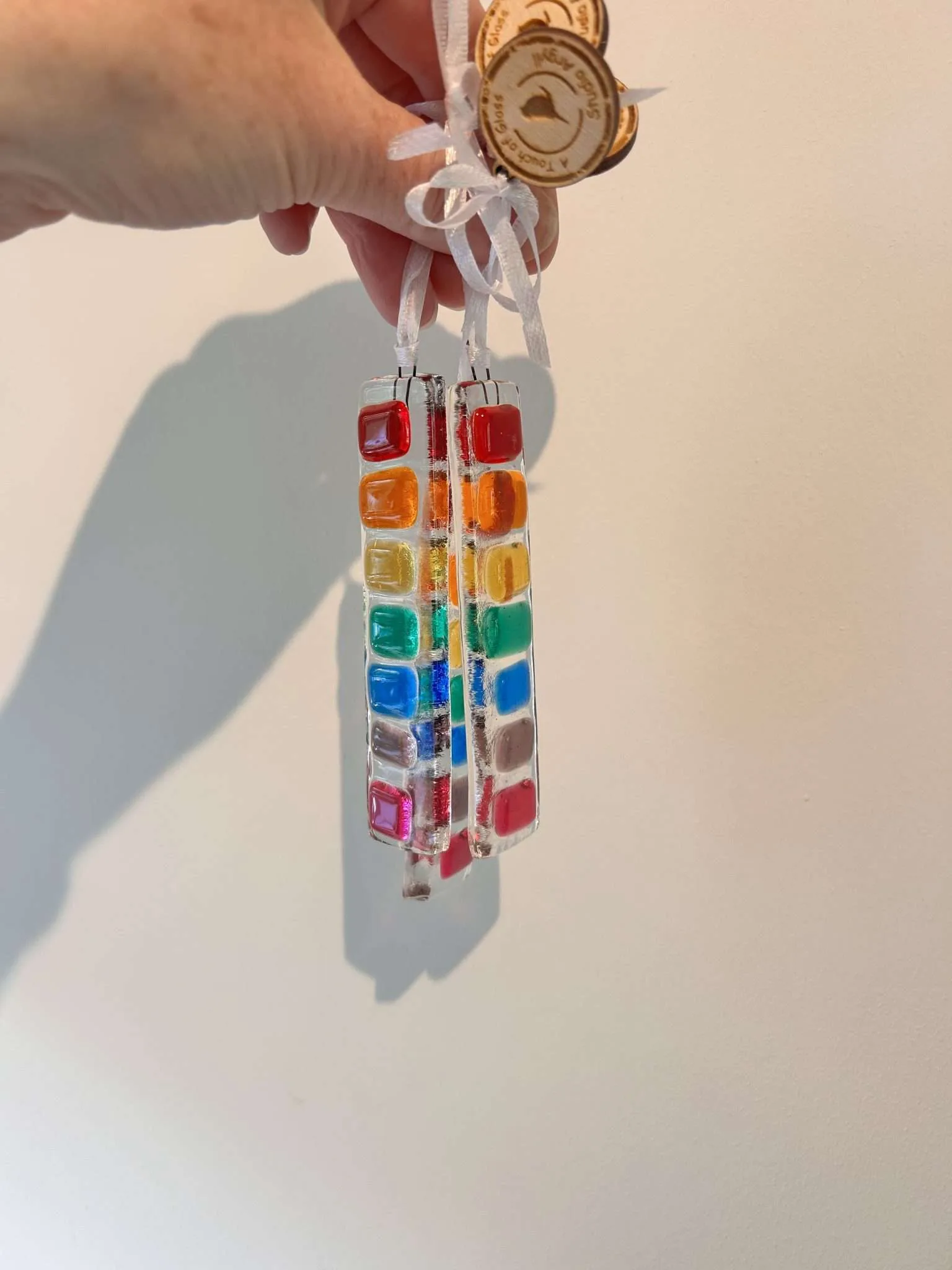 Fused Glass Patchwork Rainbow Stick, hanging decoration, suncatcher - Image 2