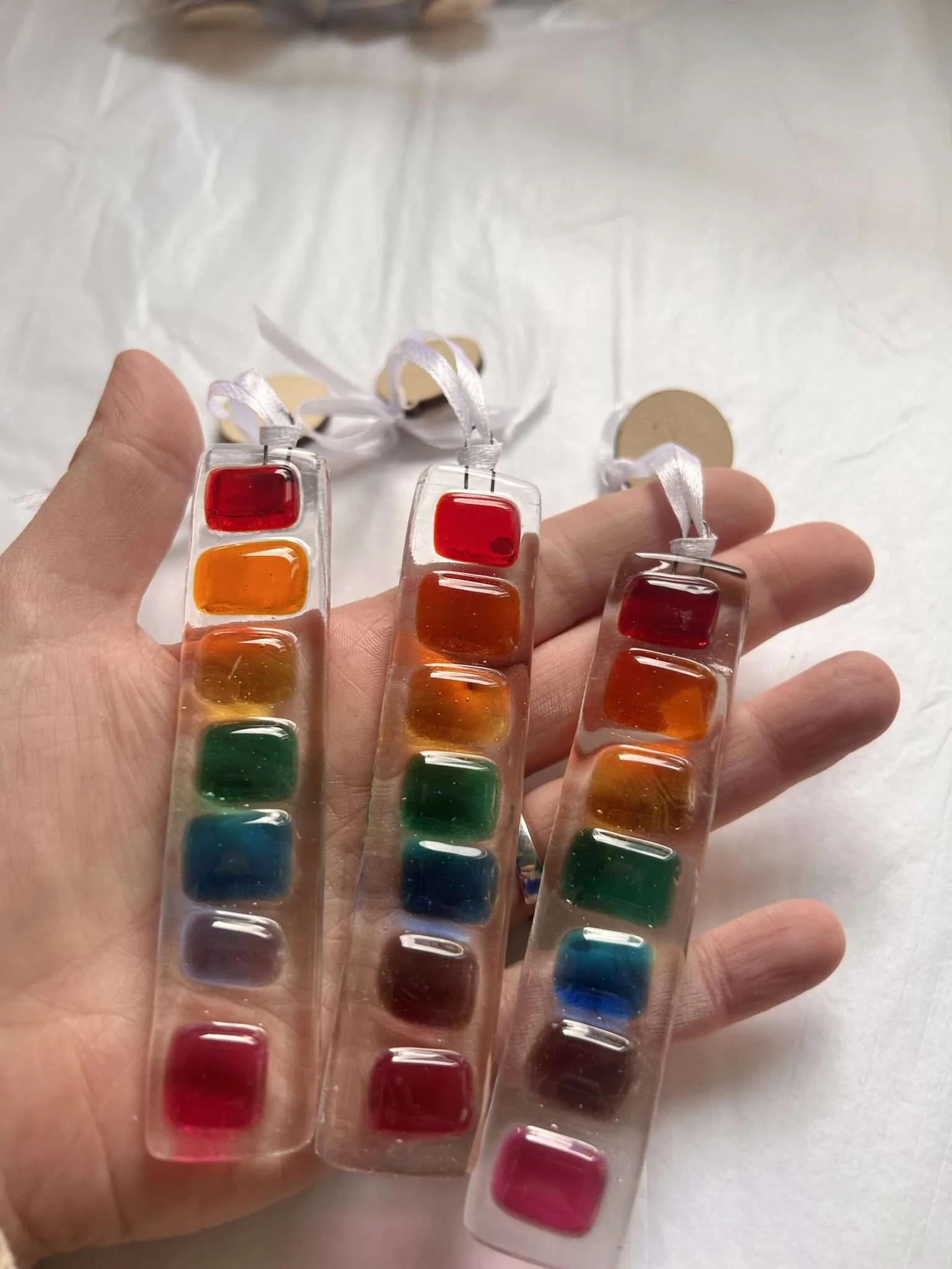 Fused Glass Patchwork Rainbow Stick, hanging decoration, suncatcher - Image 4