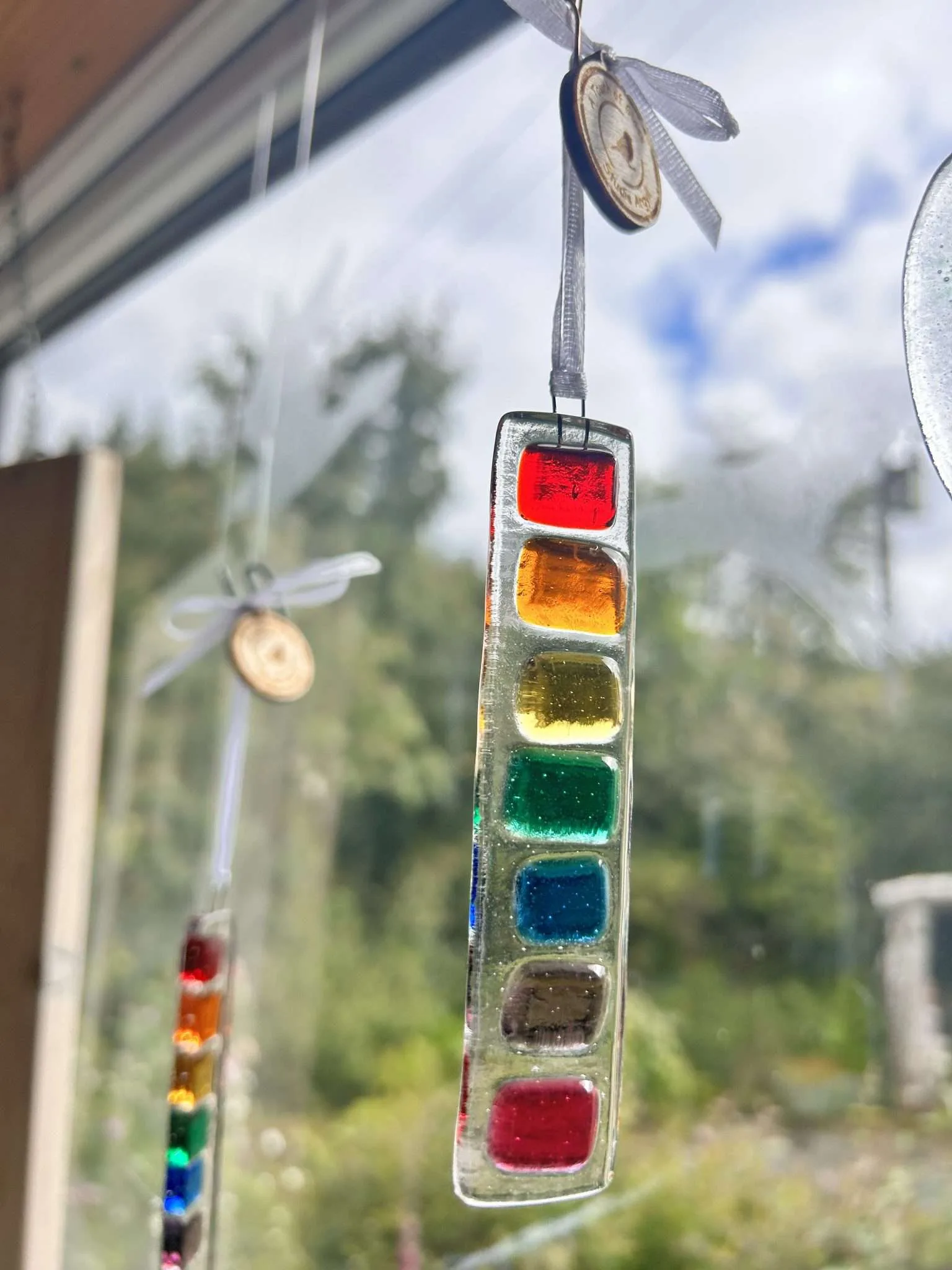 Fused Glass Patchwork Rainbow Stick, hanging decoration, suncatcher - Image 8