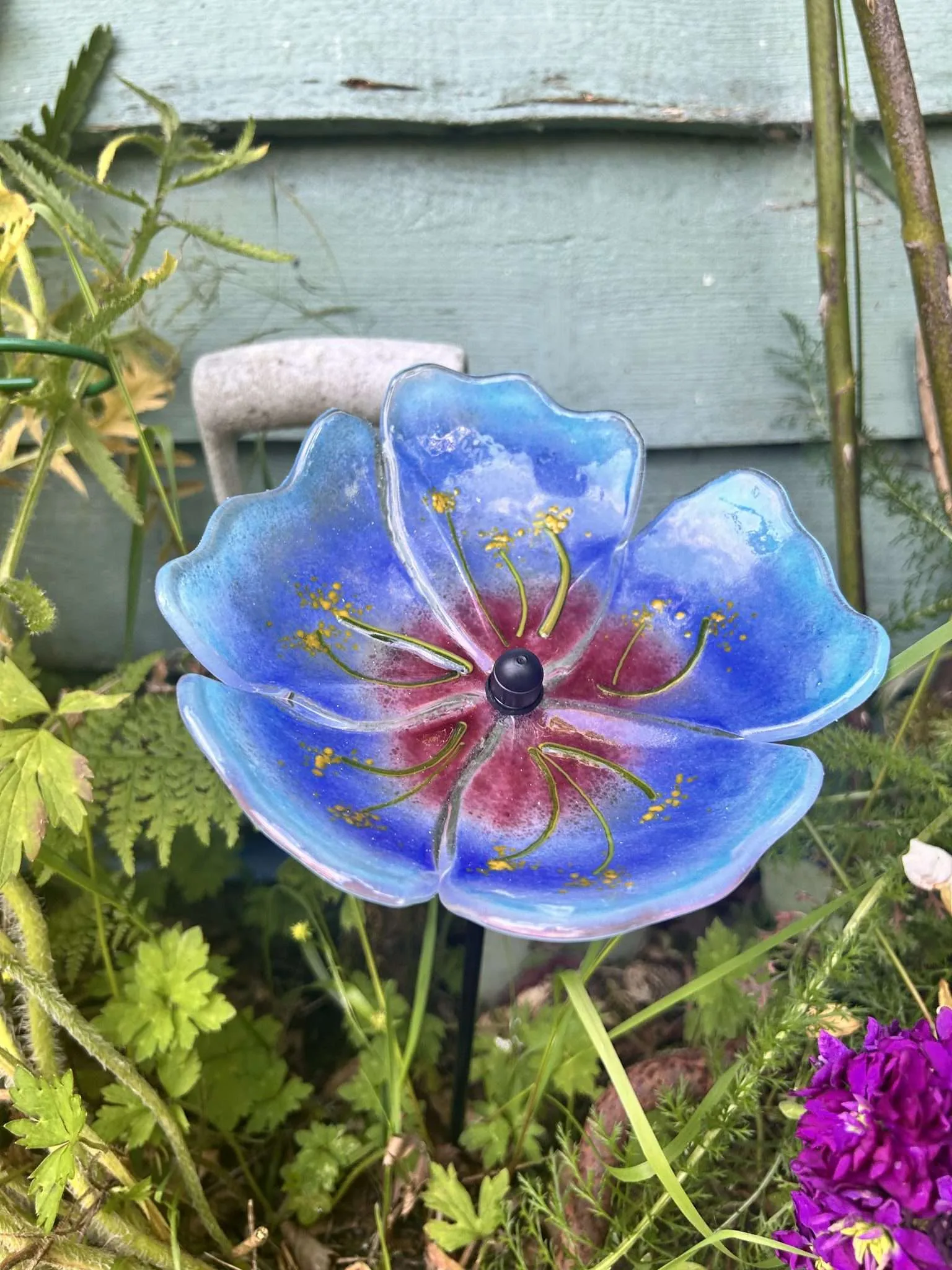 Blue Himalayan  poppy garden stake, sculpture fused glass - Image 2