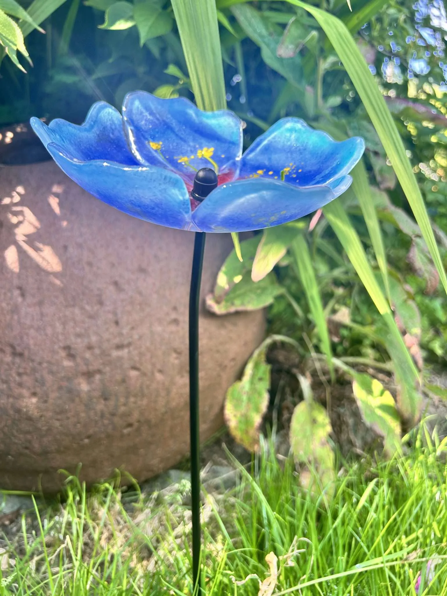 Blue Himalayan  poppy garden stake, sculpture fused glass - Image 3