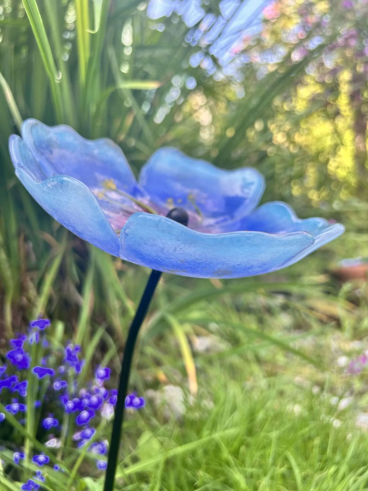 Blue Himalayan  poppy garden stake, sculpture fused glass - Image 8
