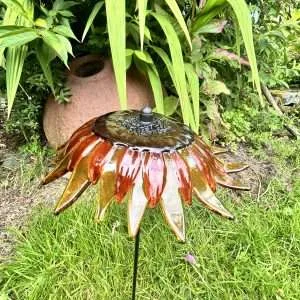 Sunflower garden stake, sculpture fused glass
