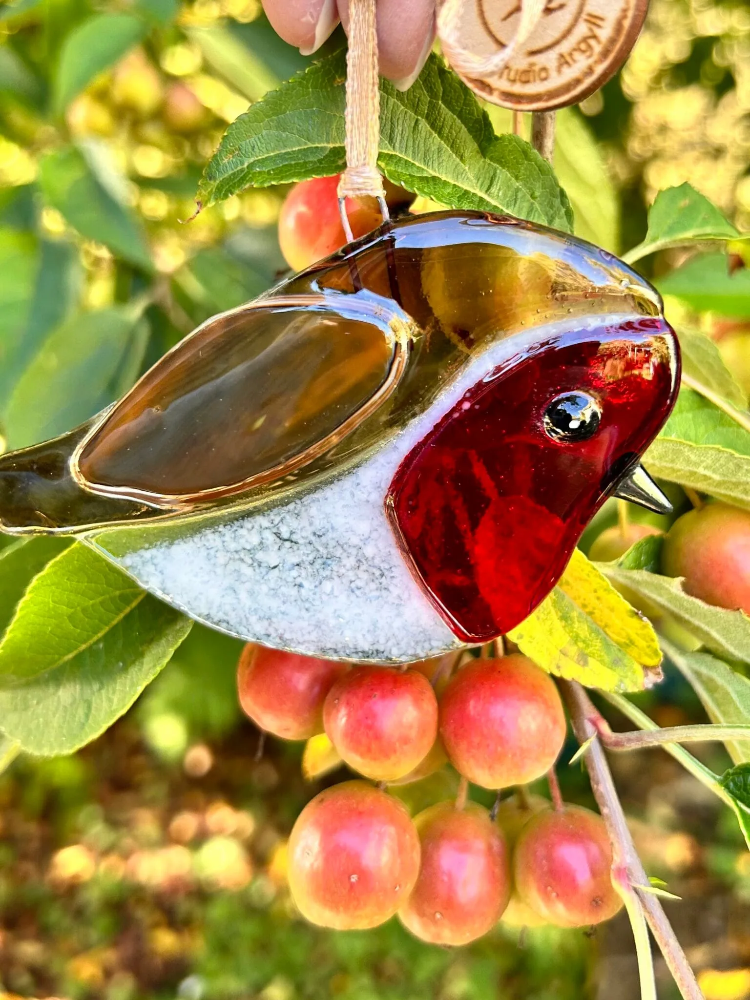 fused glass robin decoration, christmas decoration gift