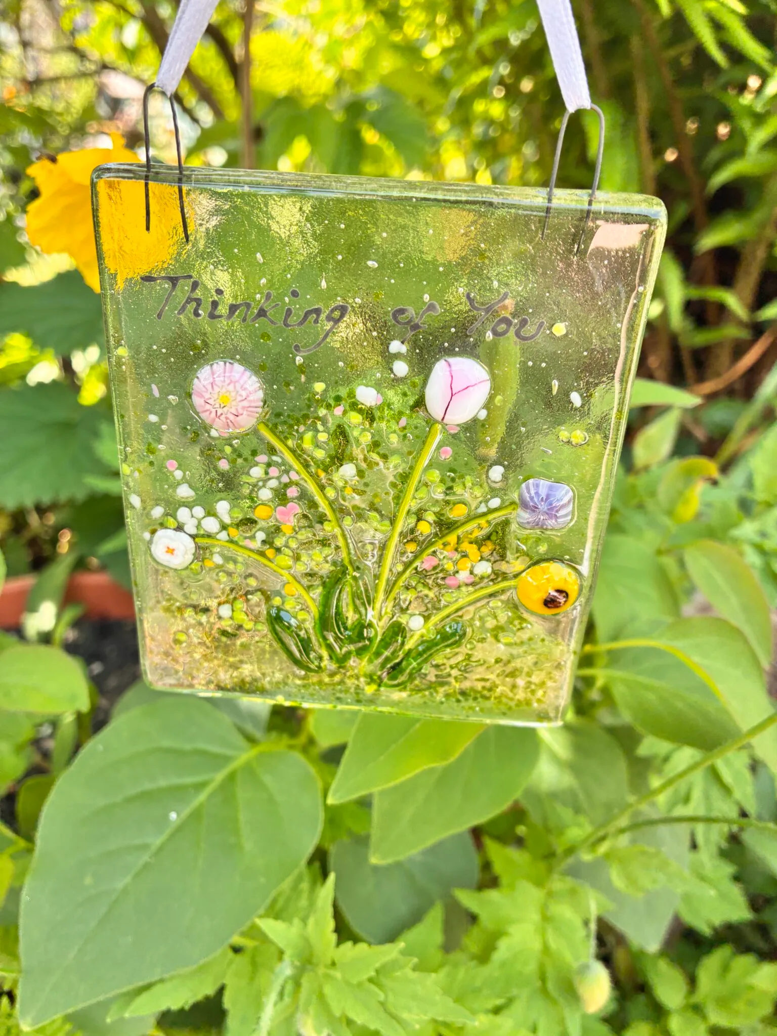 Thinking Of You flowers fused glass decoration, hanger, sun catcher - Image 5