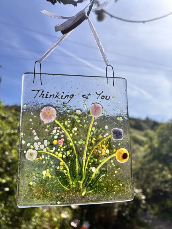 Thinking Of You flowers fused glass decoration, hanger, sun catcher - Image 3