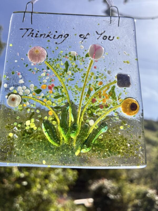 Thinking Of You flowers fused glass decoration, hanger, sun catcher - Image 4