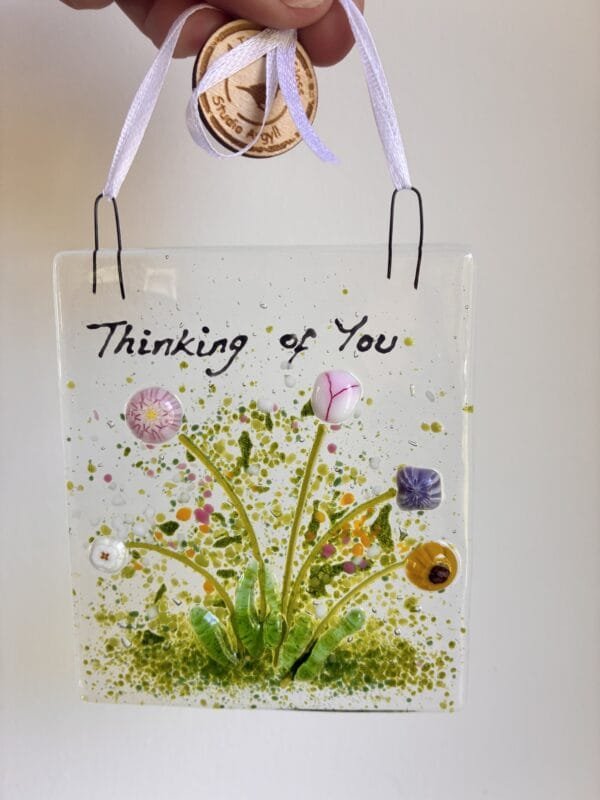 Thinking Of You flowers fused glass decoration, hanger, sun catcher - Image 6