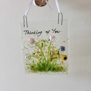 Thinking Of You flowers fused glass decoration, hanger, sun catcher