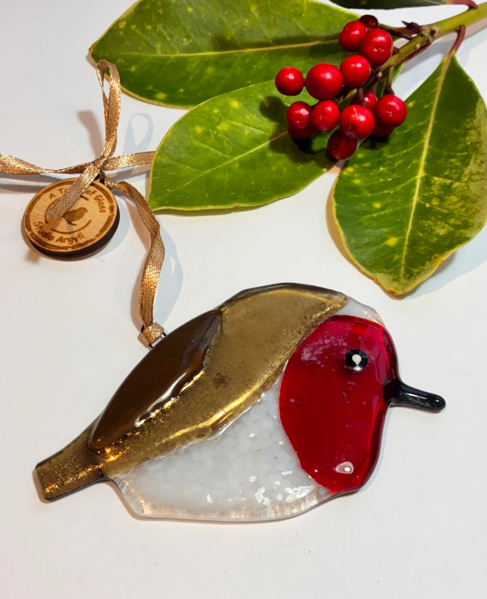 fused glass robin decoration, christmas decoration gift - Image 4