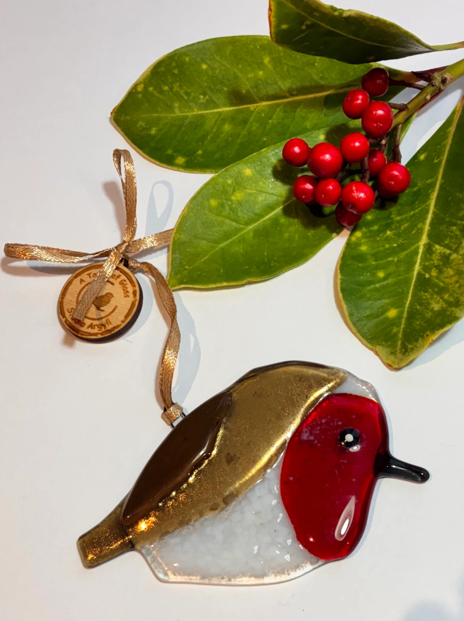 fused glass robin decoration, christmas decoration gift - Image 5