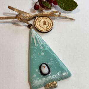 Fused glass christmas tree with little Penguin