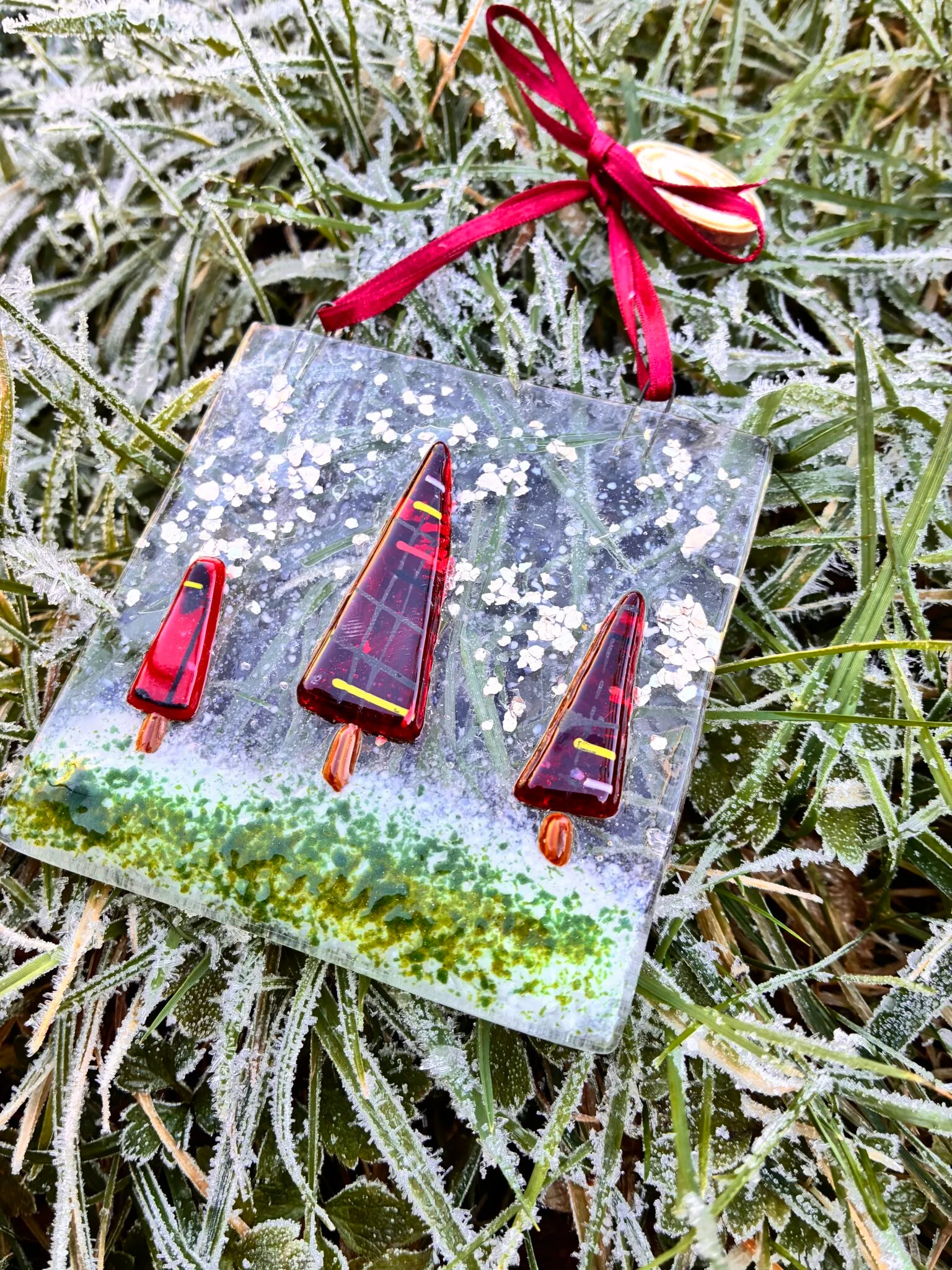Fused Glass Tartan trees Hanger