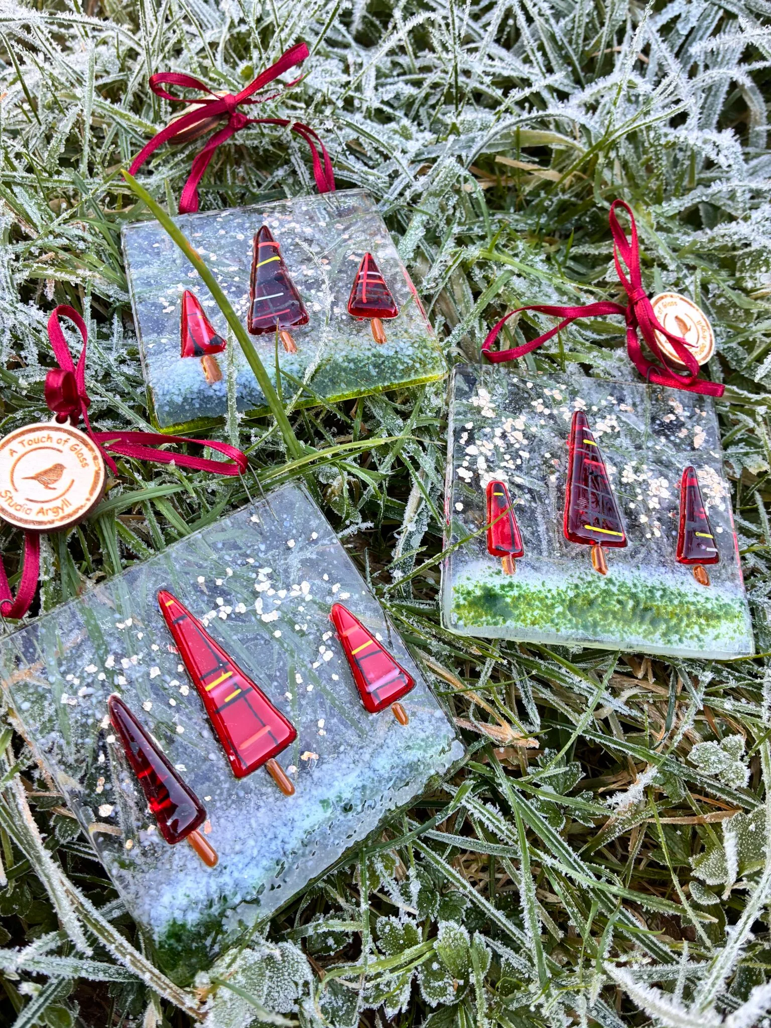 Fused Glass Tartan trees Hanger - Image 3