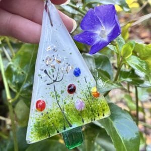 Fused glass Christmas tree with wild Folwers detail