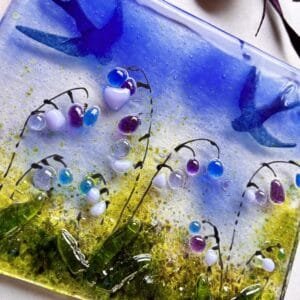 Fused glass Bluebells with swallows Hanger, decoration