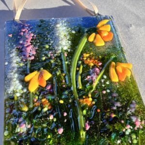 Spring Flowers Fused Glass Hanger Large