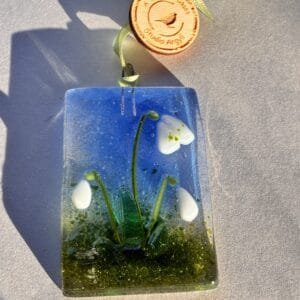 Snowdrops Fused Glass Hanger Small