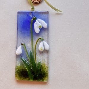 Snowdrops Fused Glass Hanger Large