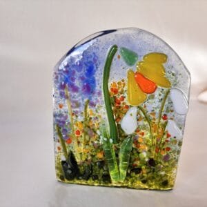 Spring Blooms Candle Holder, fused glass