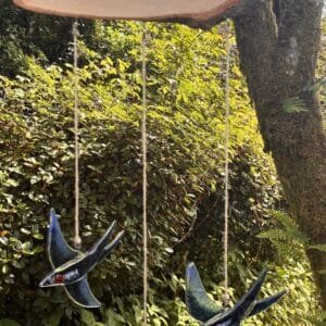 Fused glass swallow mobile