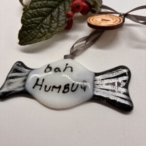 Bah humbug,Fused Glass Candy Christmas tree decoration, Christmas gift, tree decoration, ornament