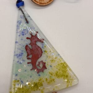 Little Seahorse tree decoration, fused glass , copper seahorse , Christmas decoration
