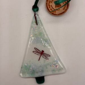 Little Dragon fly tree decoration, fused glass , copper dragonfly , Christmas decoration