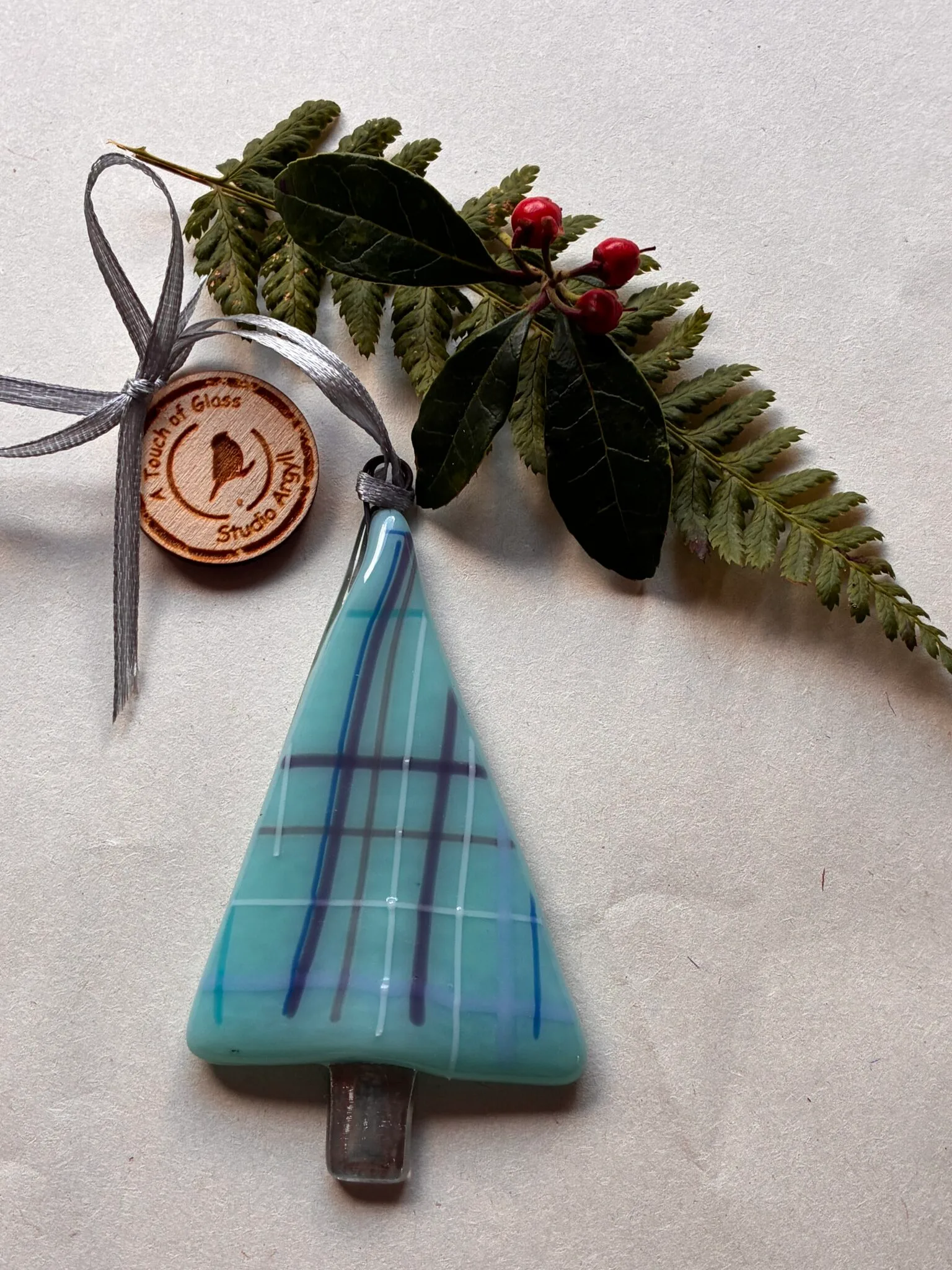 Fused glass , spirit  of Argyll tartan christmas tree